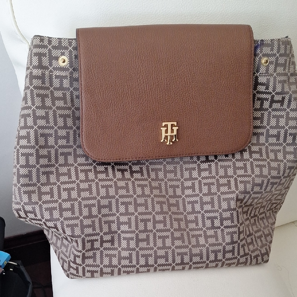 Tommy Hilfiger Brown and Cream Patterned Backpack